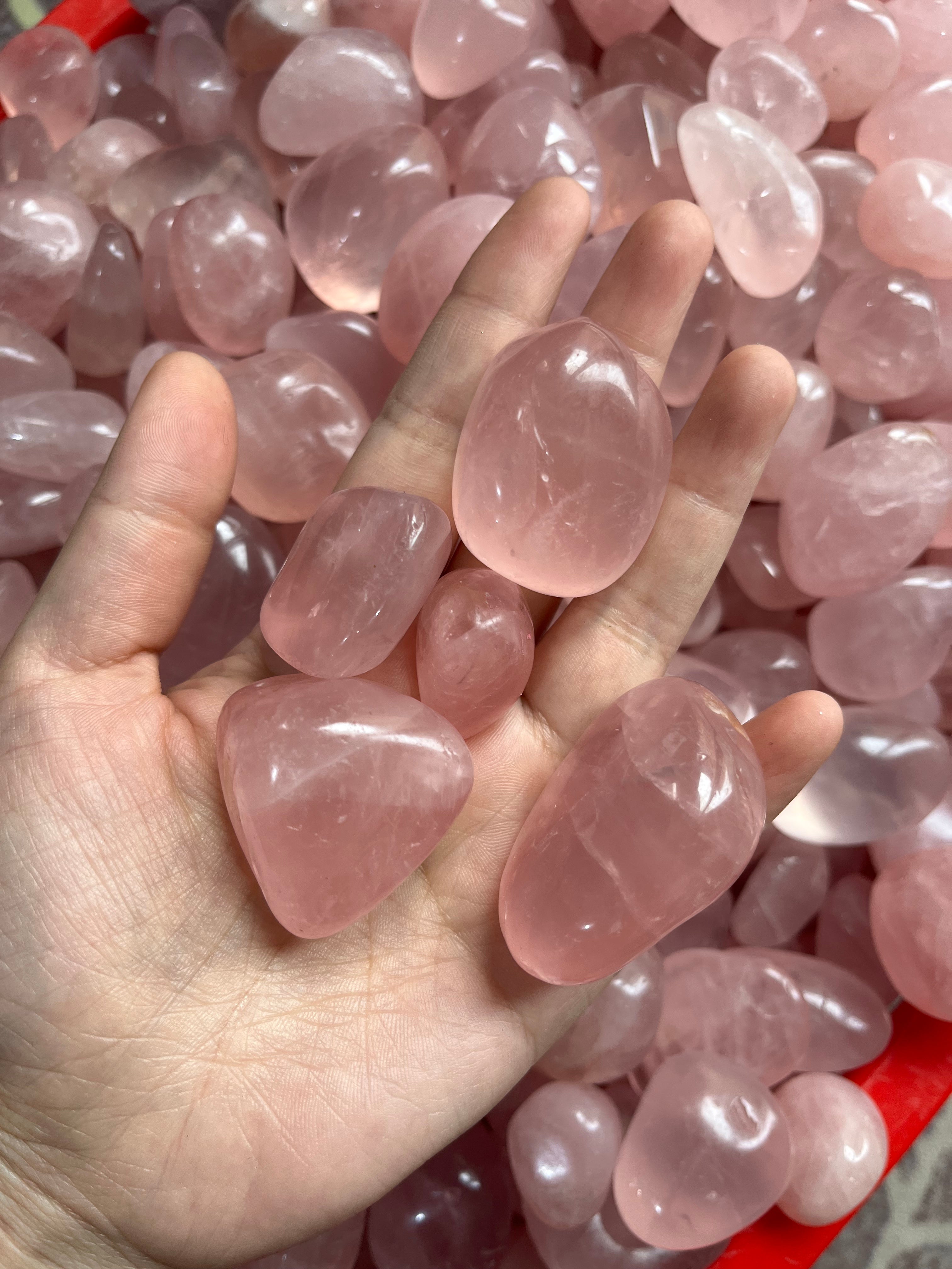 Rose quartz tumbles