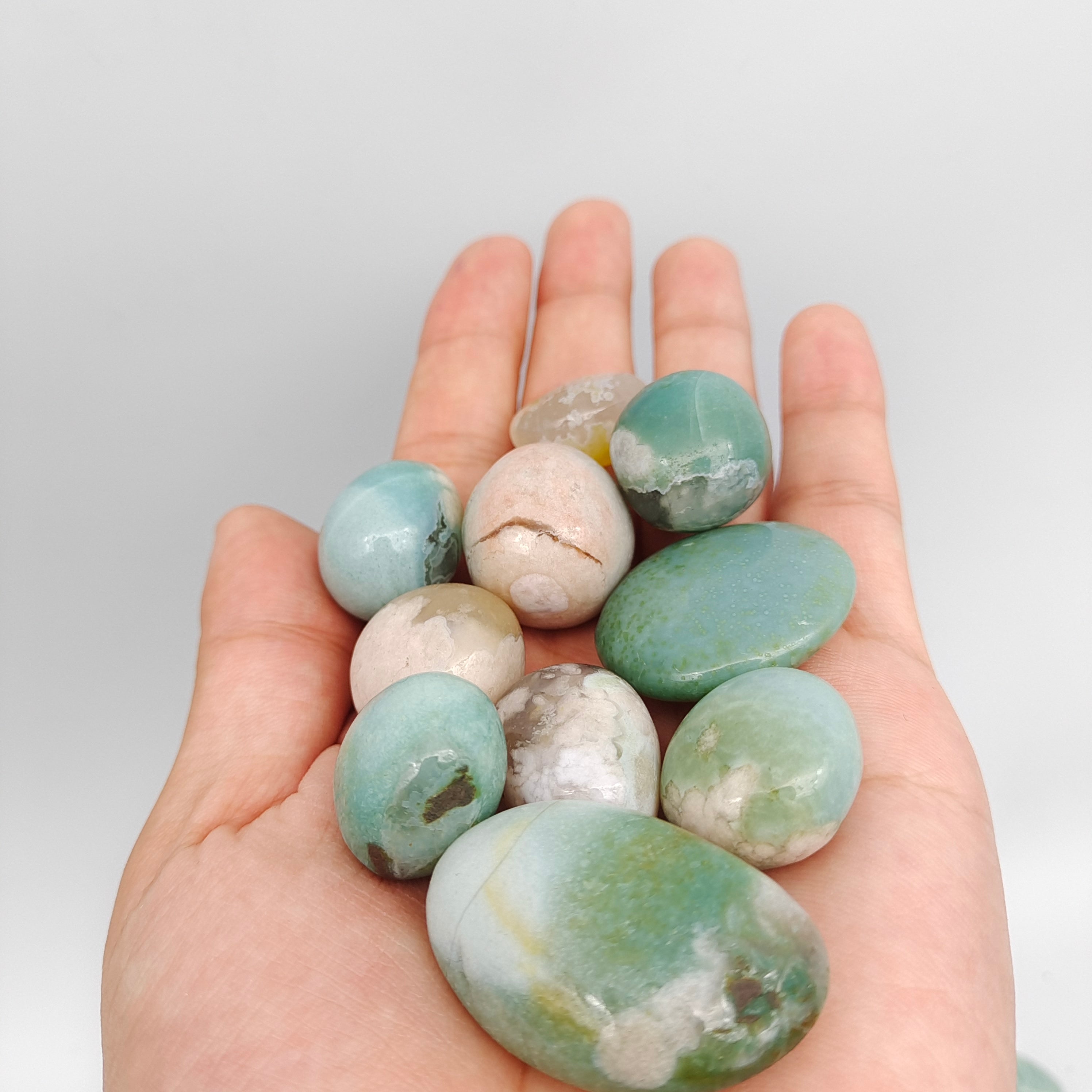 Green flower agate tumbles