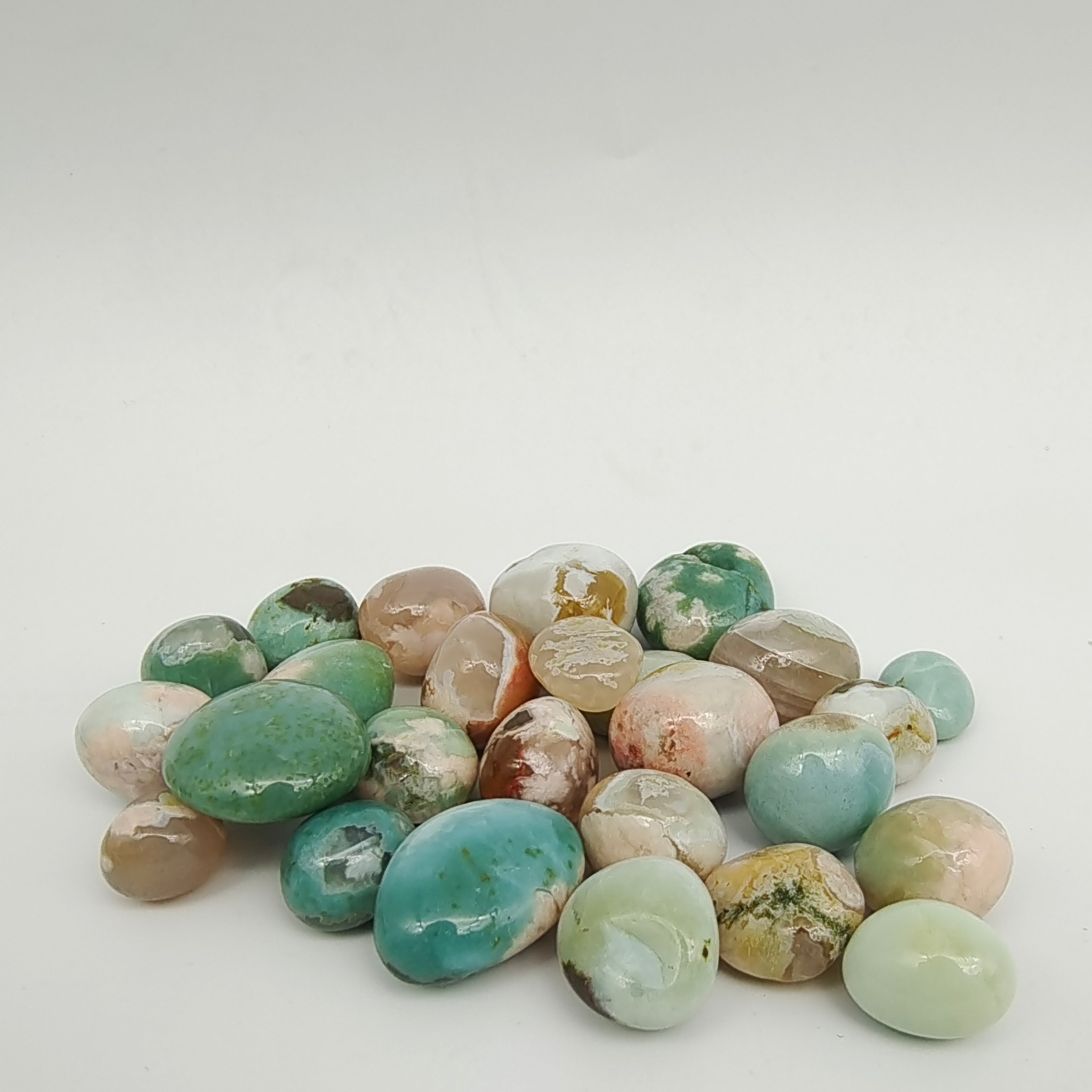 Green flower agate tumbles