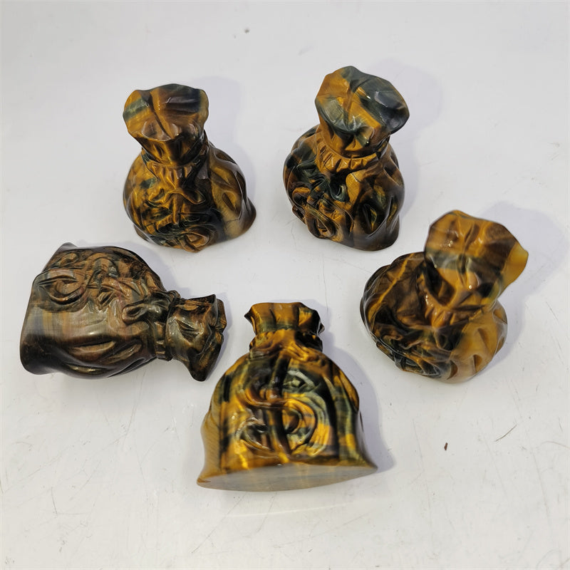 Blue and yellow tiger eye money bag