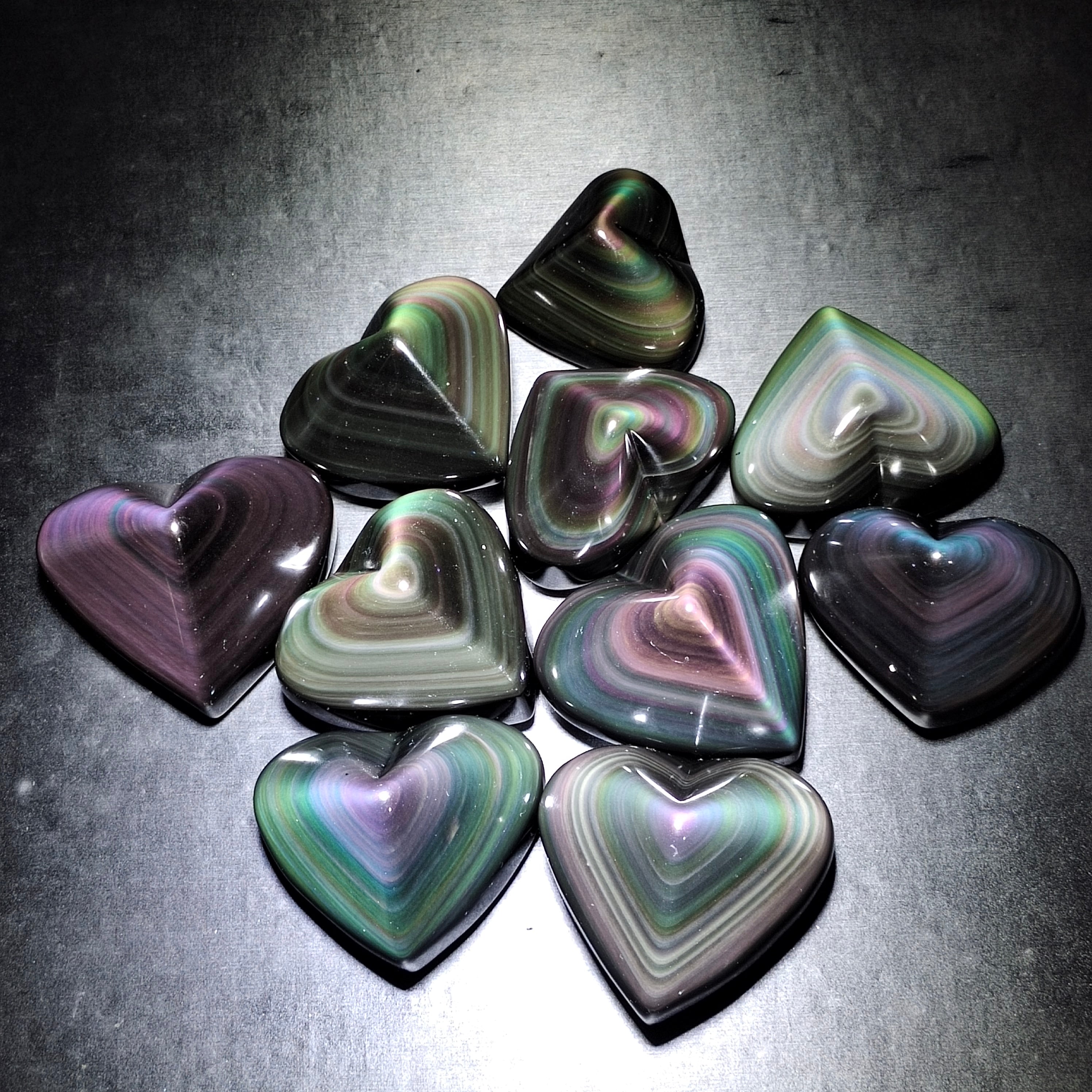 Rainbow obsidian hearts