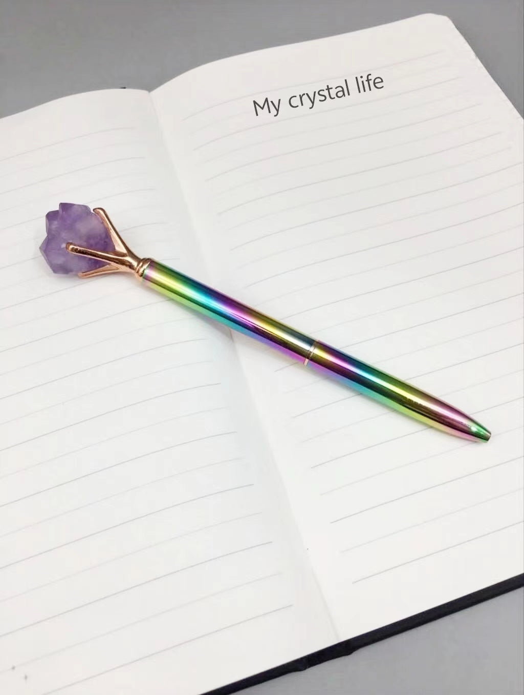 Crystal amethyst bud pen