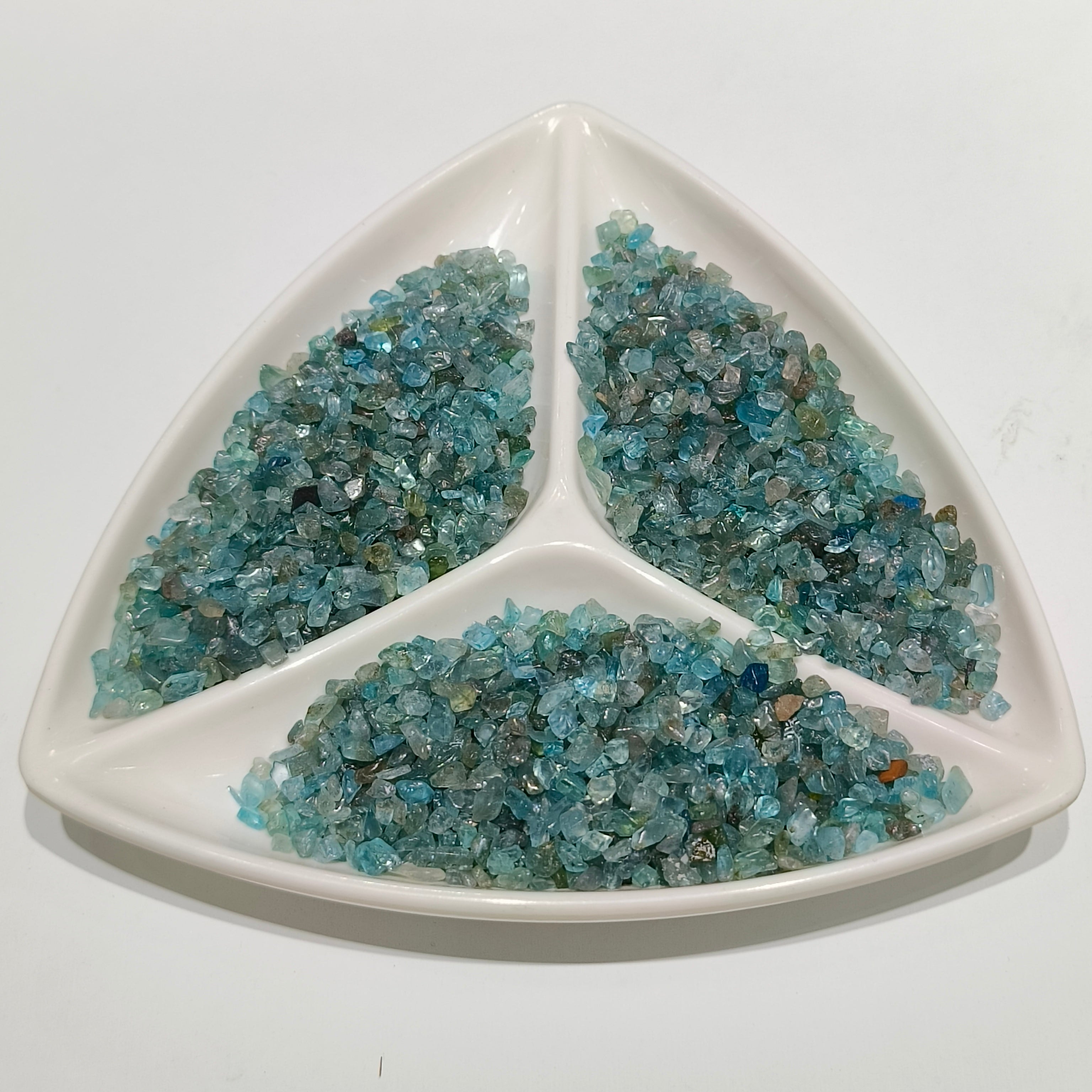 Blue apatite chips