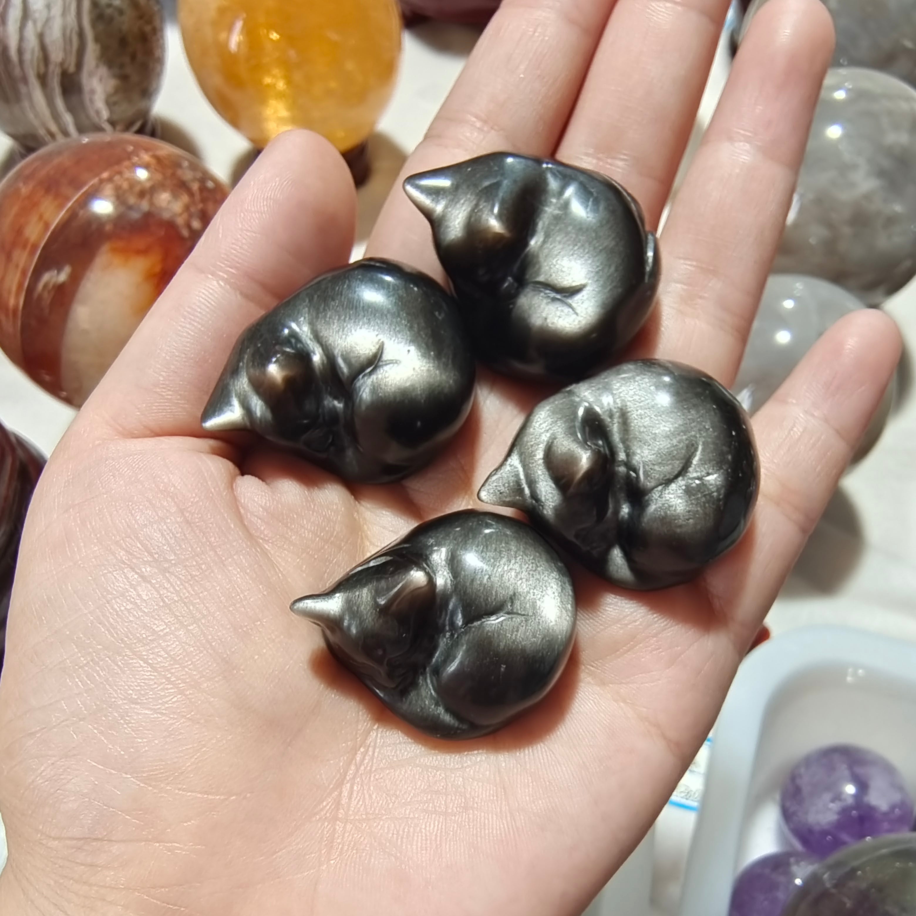 Silver Sheen Obsidian mini sleeping cats