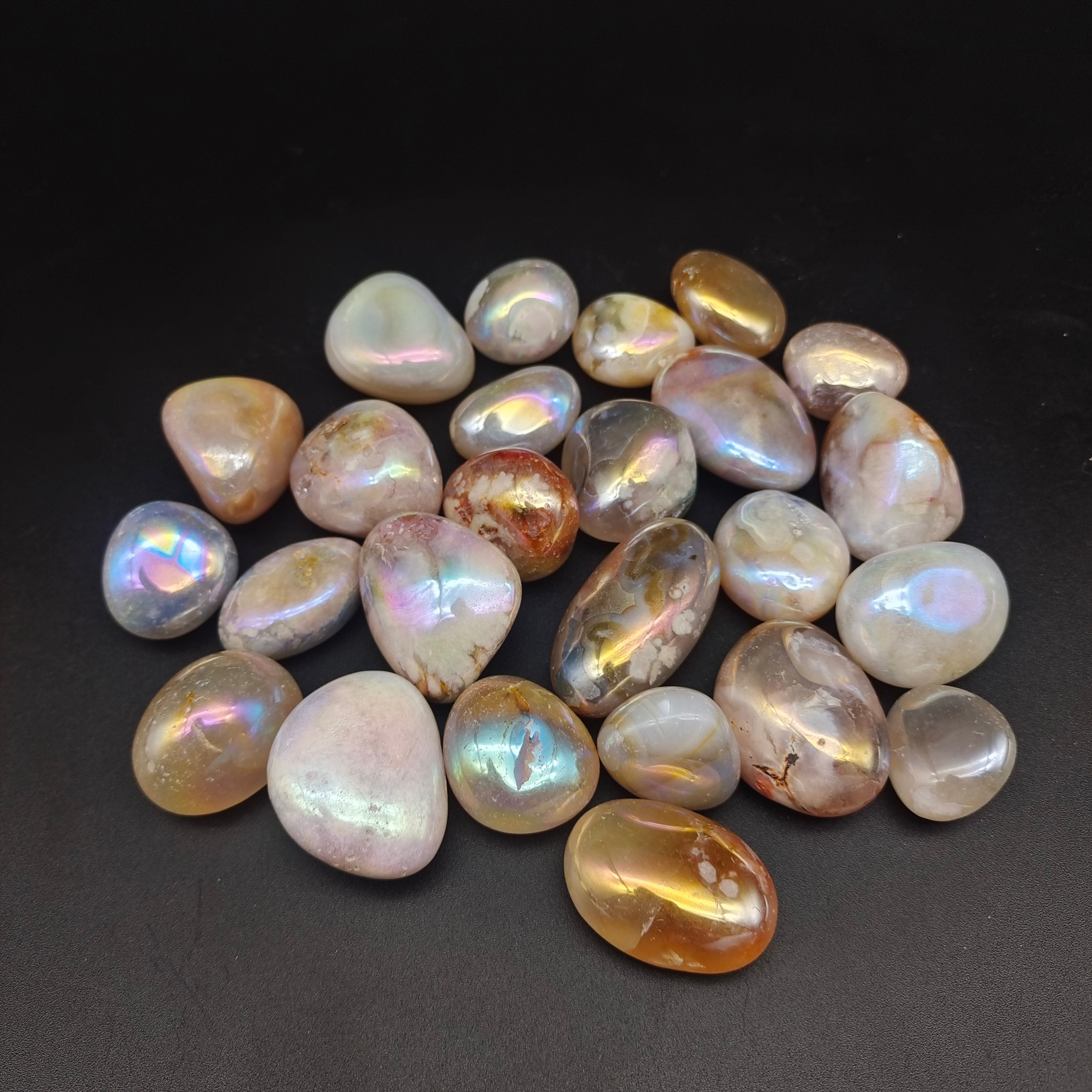 Aura flower agate tumbles