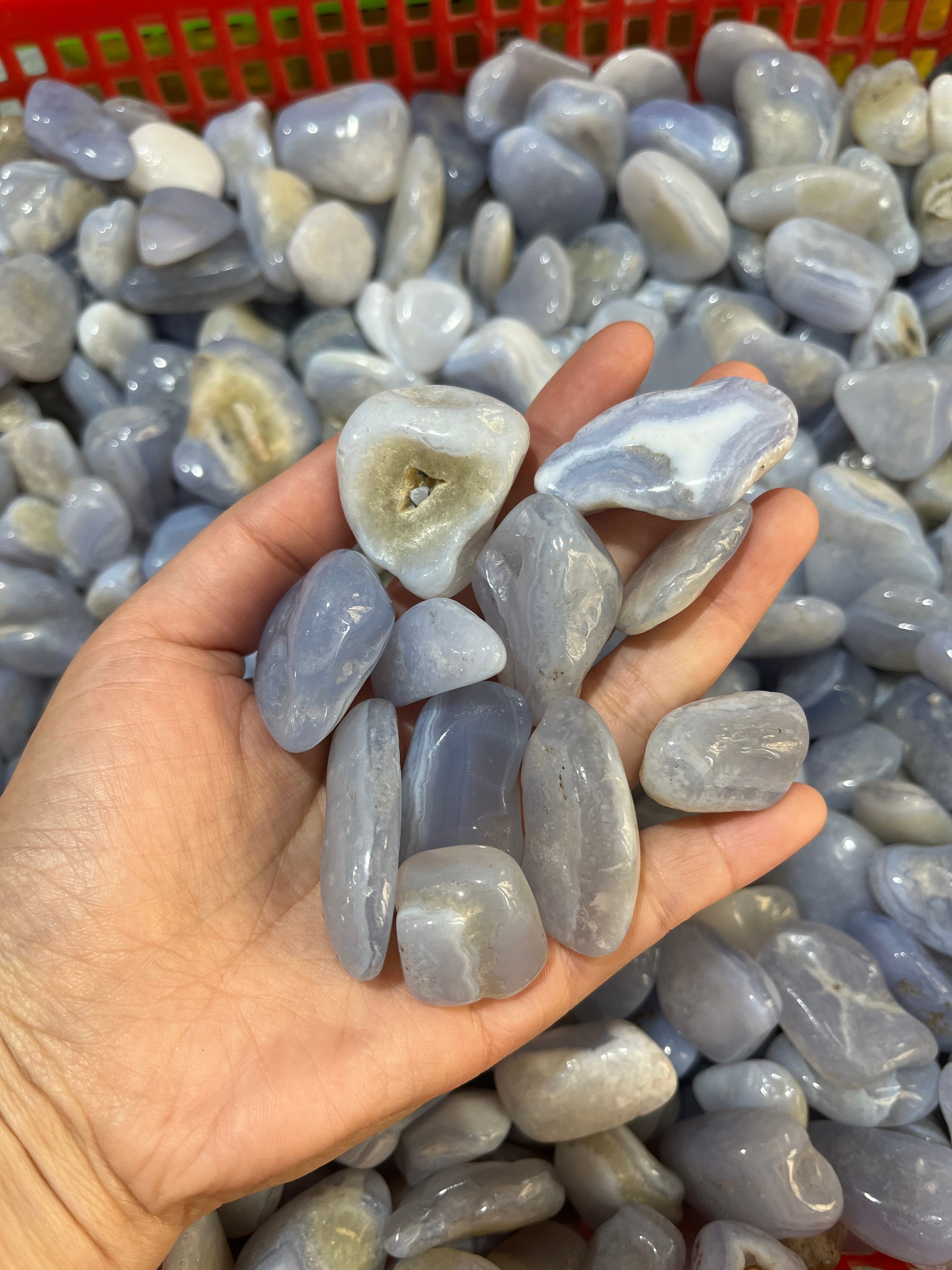 Blue lace agate tumbles