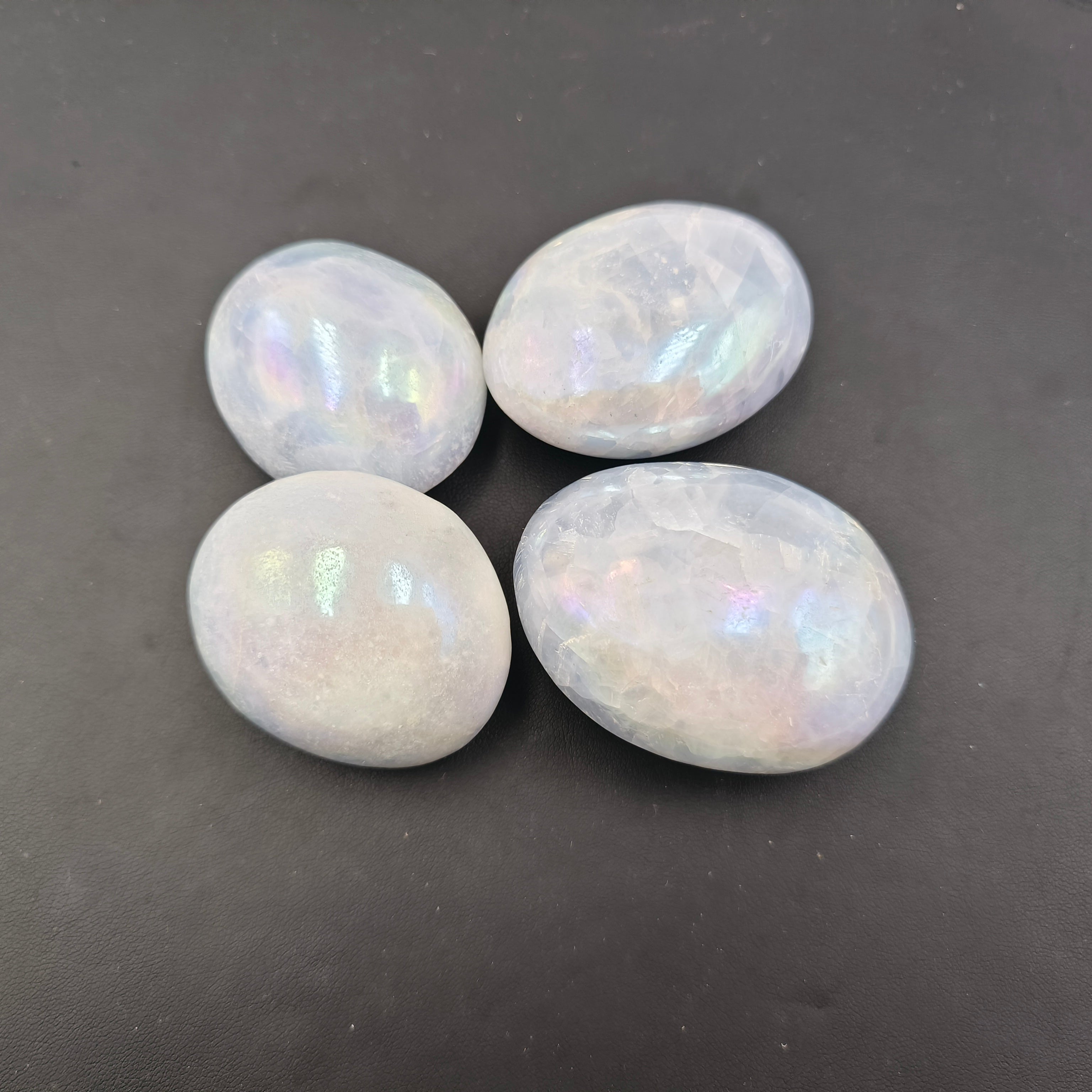 Aura blue calcite palmstone