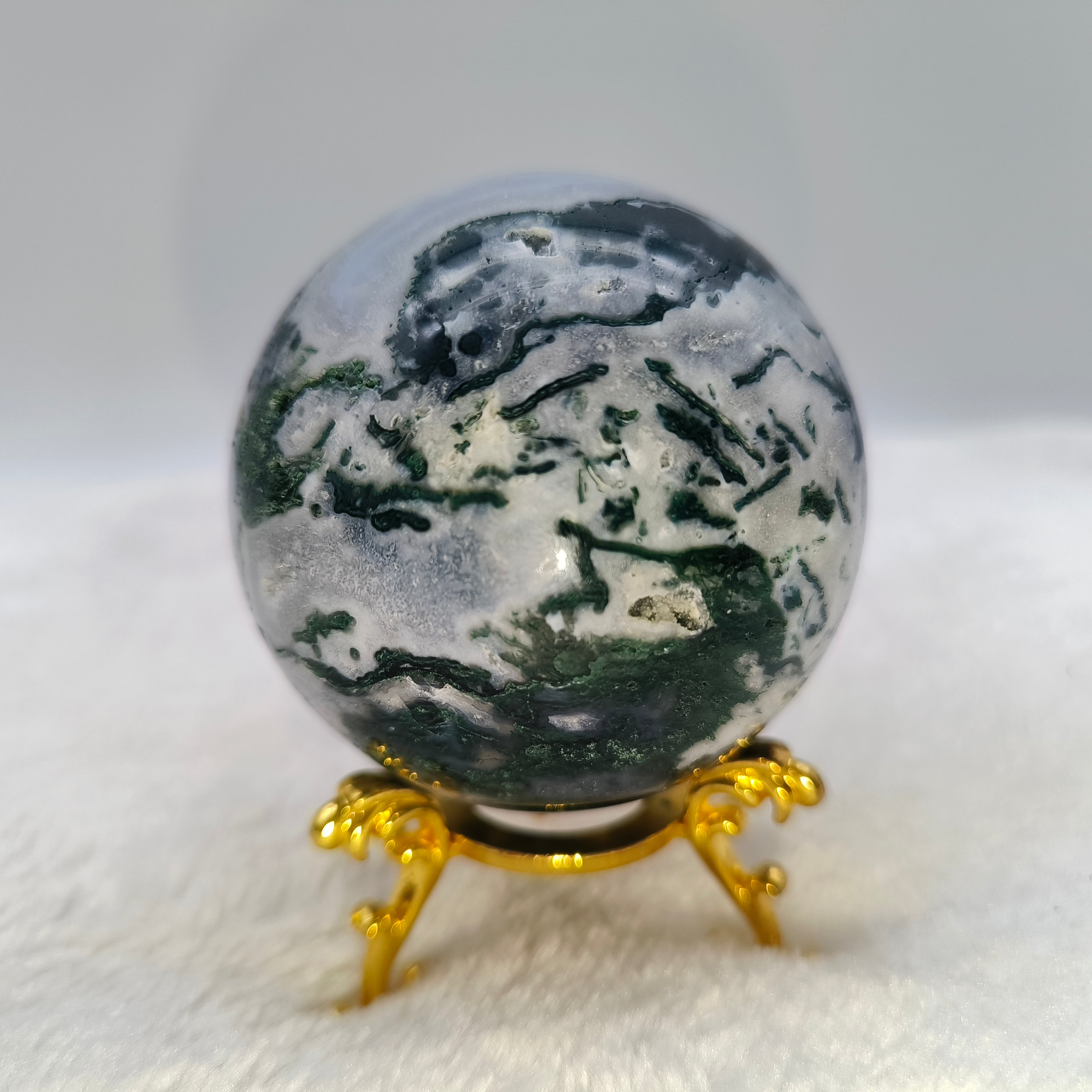 Moss agate spheres