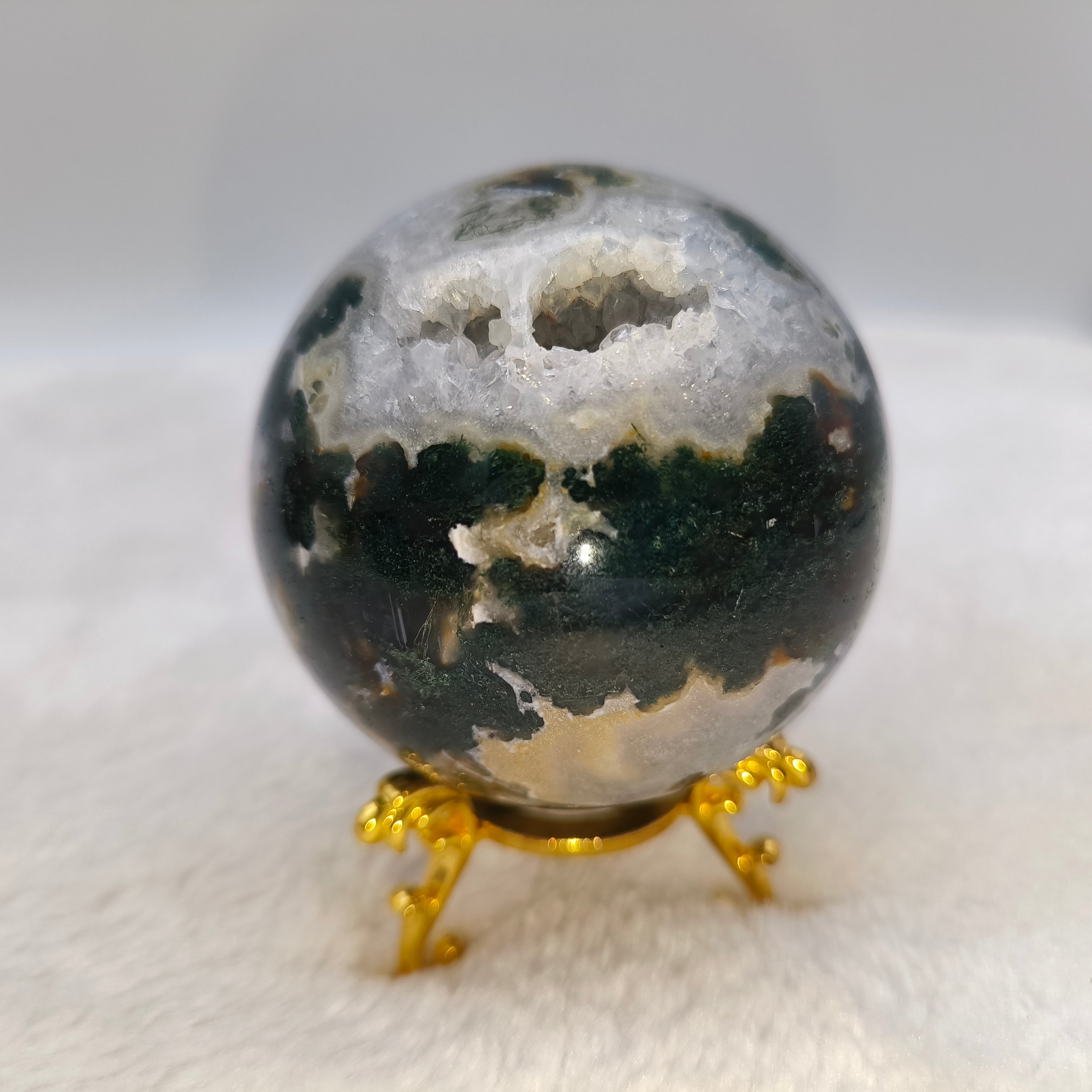 Moss agate spheres