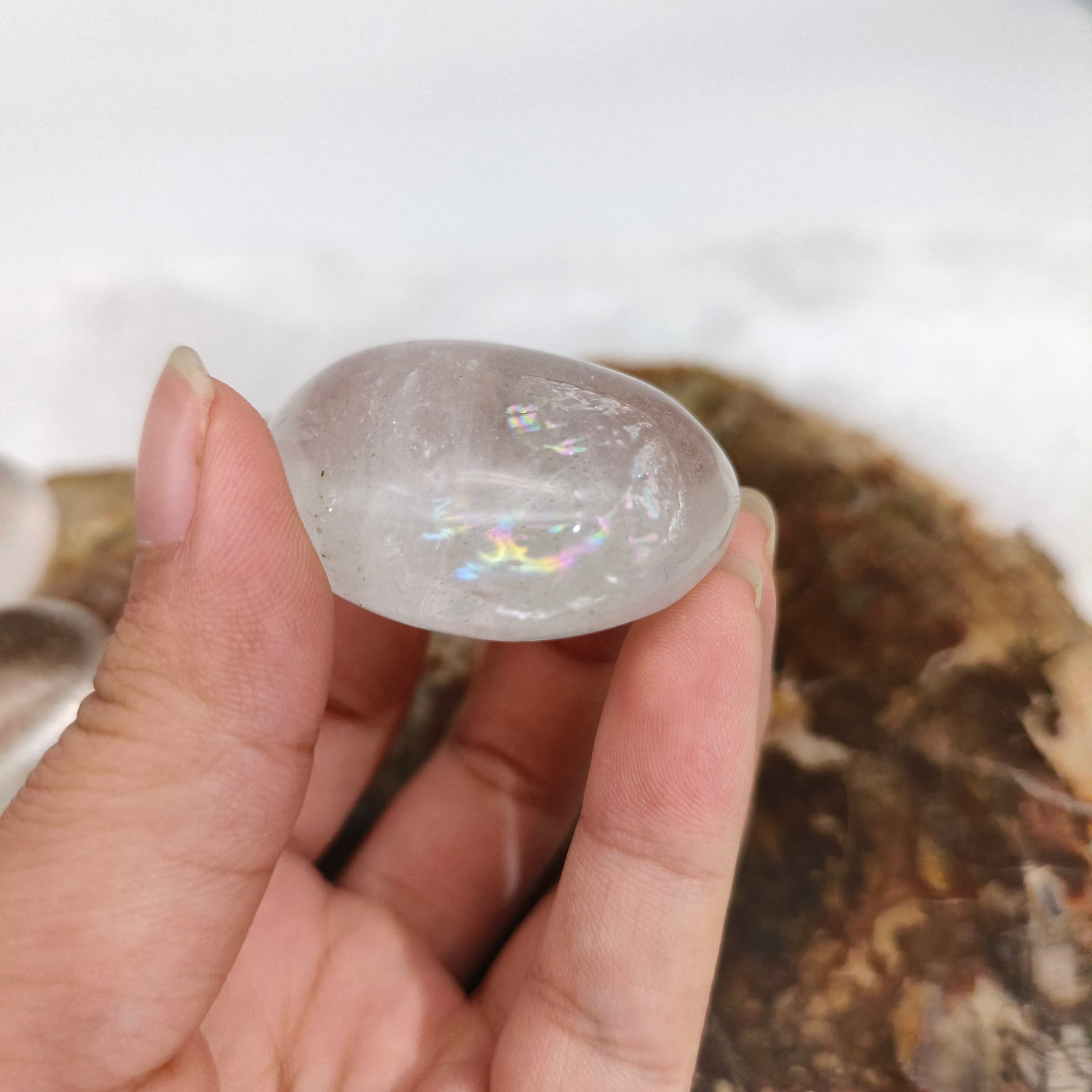 Clear quartz palmstone