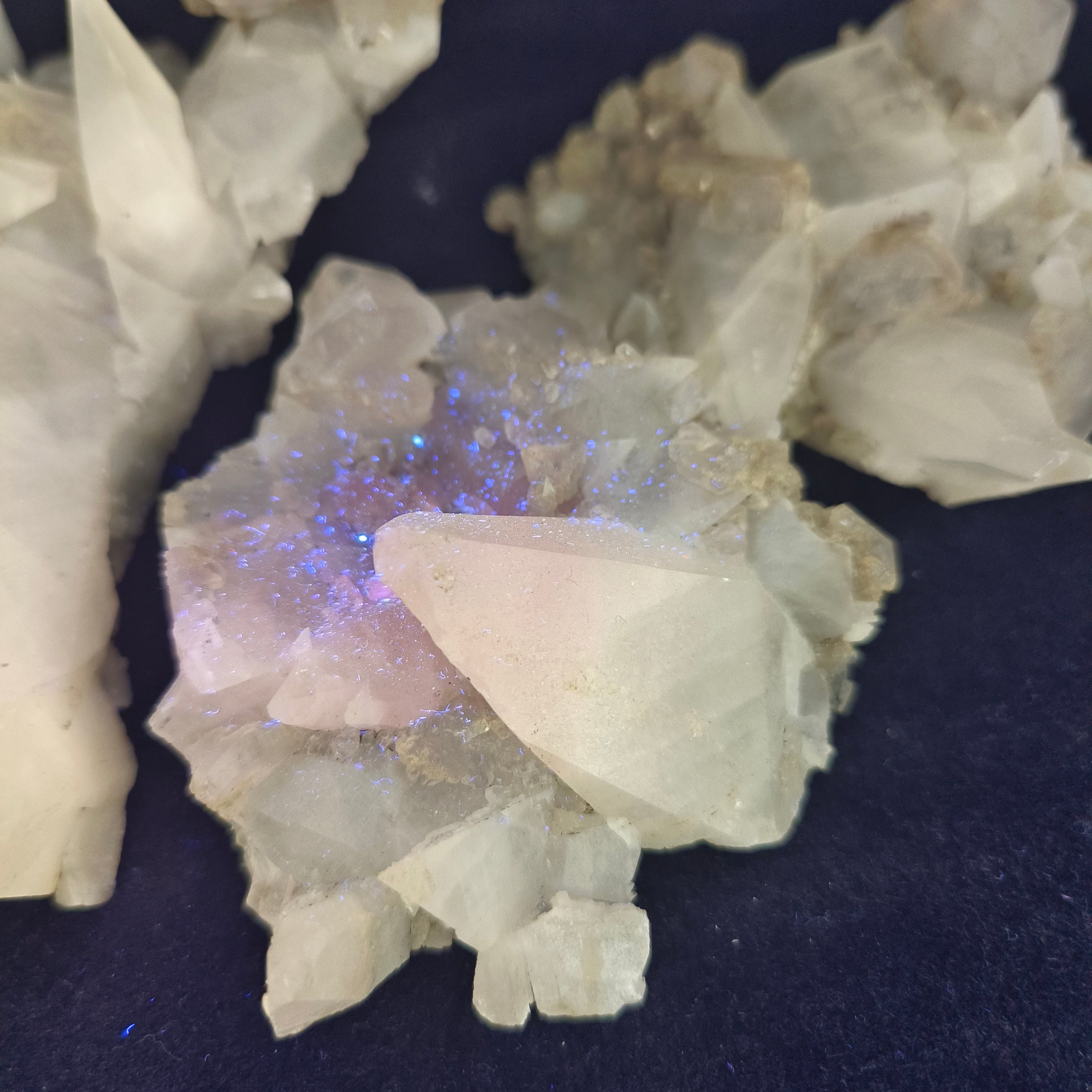 Symbiosis of Fluorescent Calcite and Shining Diamond Specimen