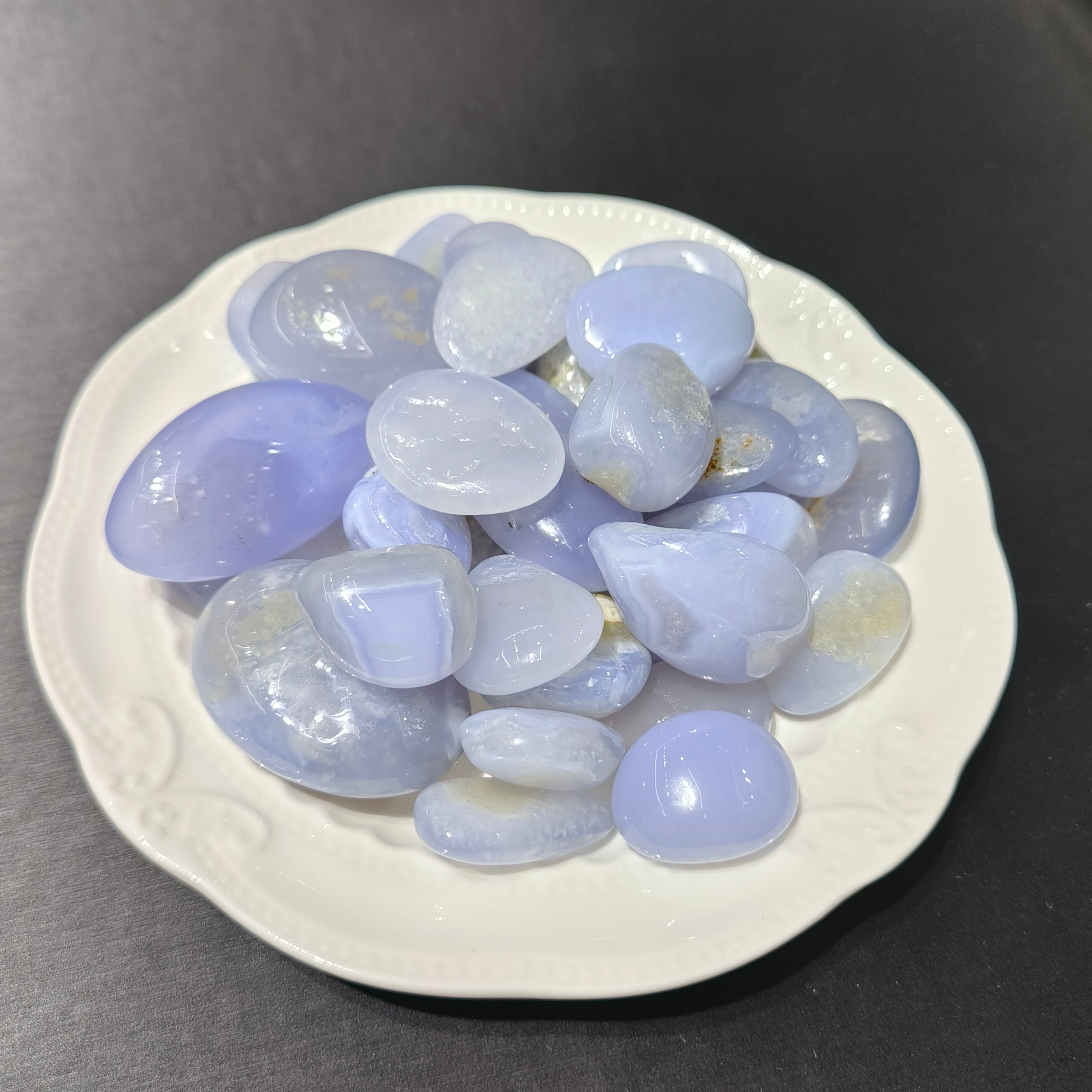 Blue lace agate tumbles