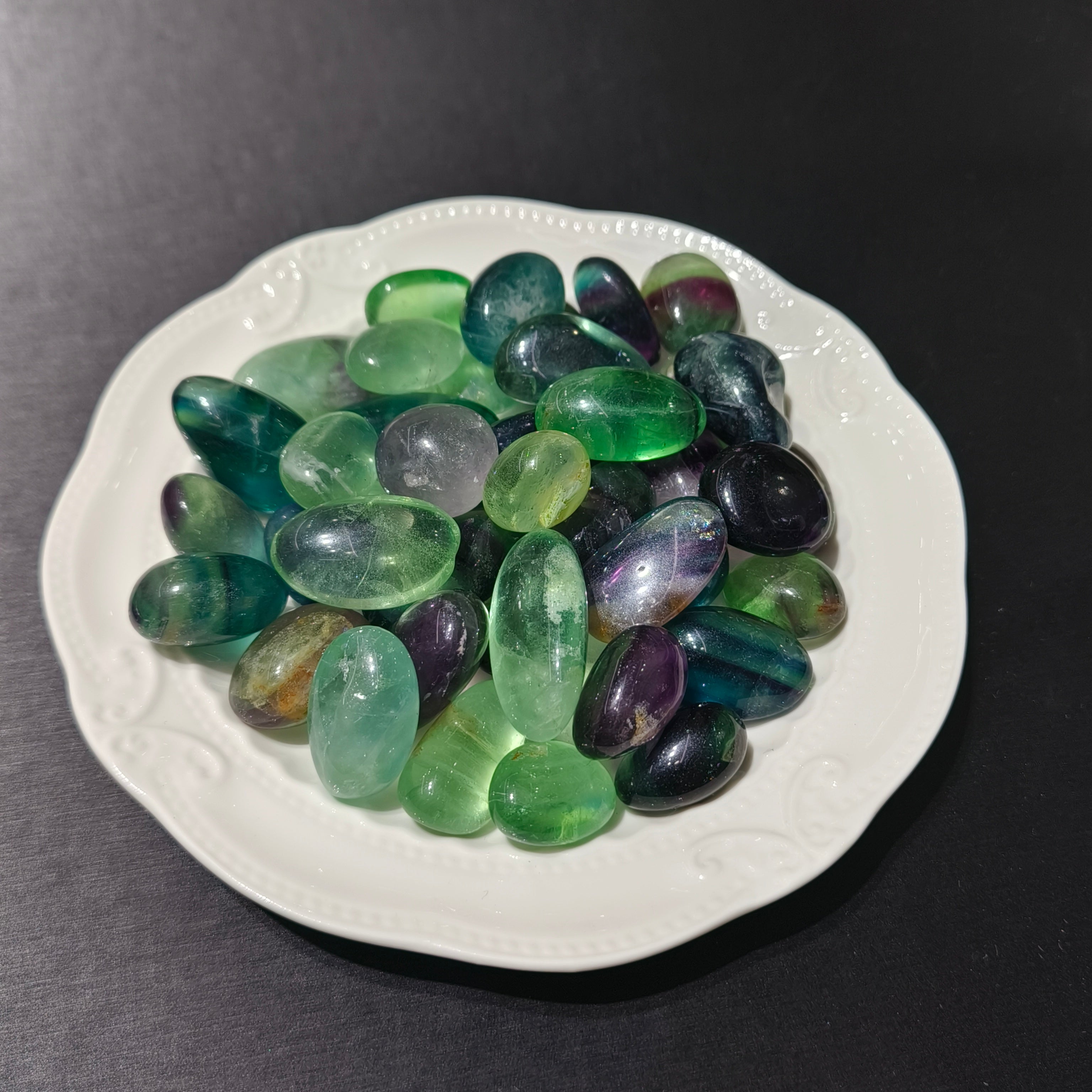 Fluorite tumbles