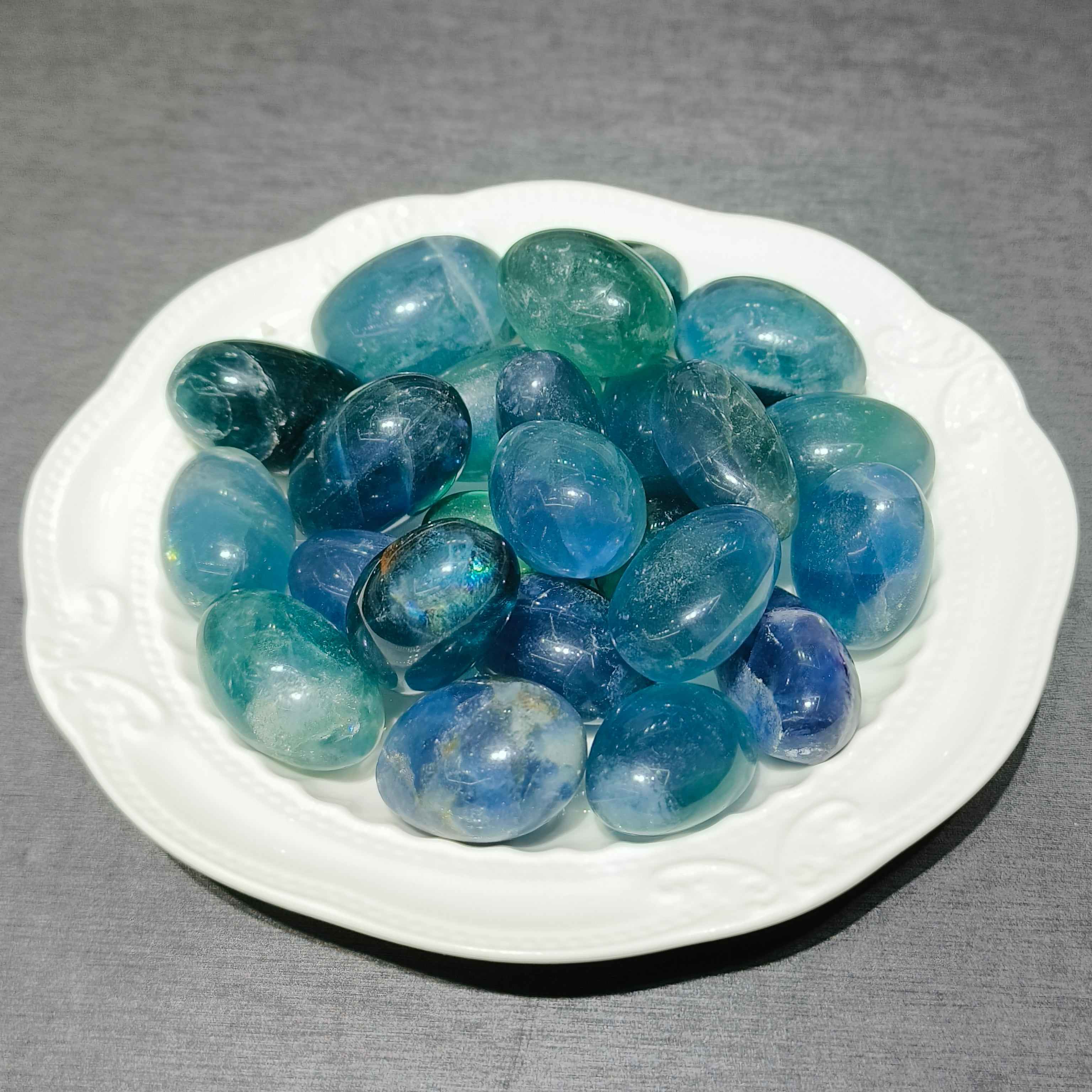 Blue fluorite tumbles