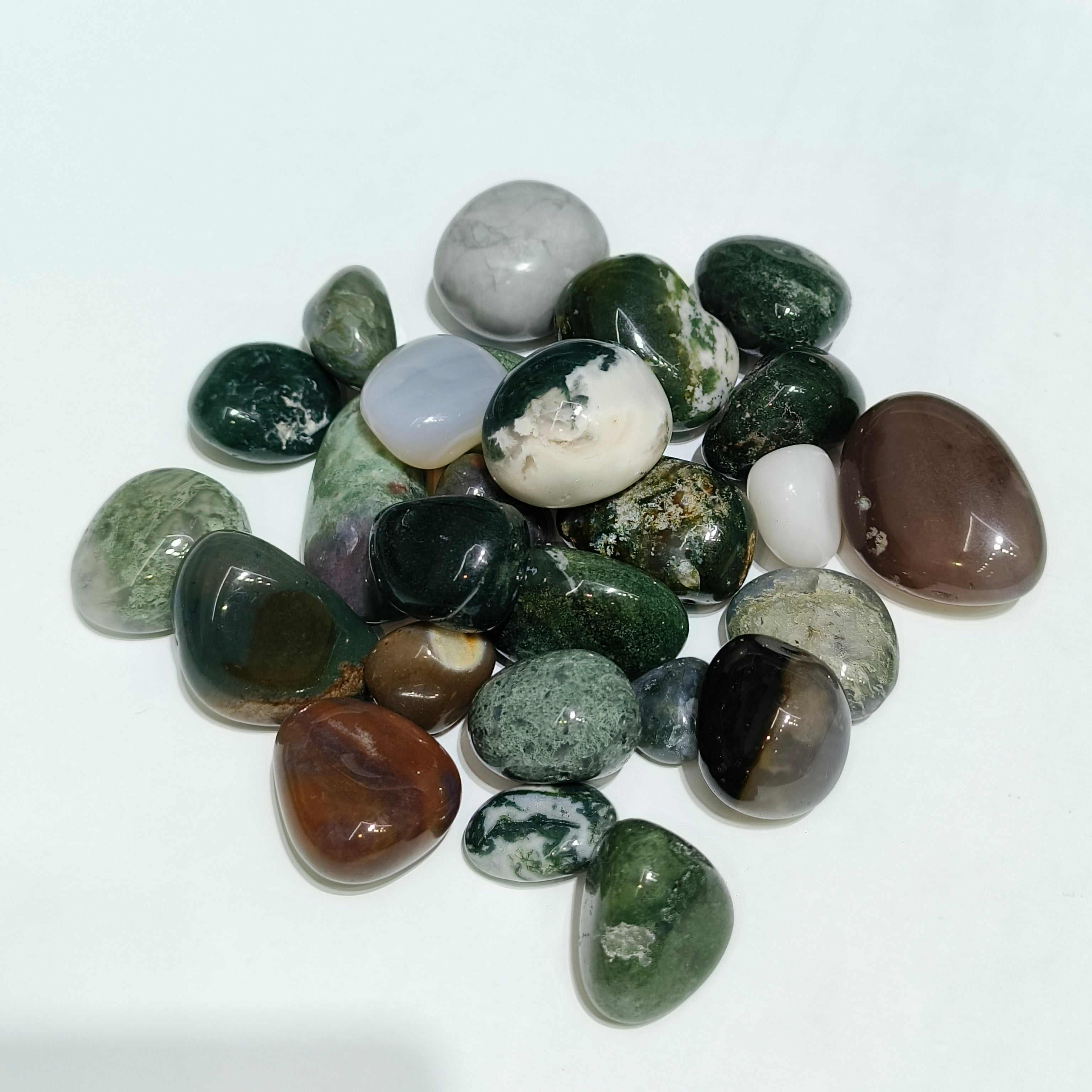 Moss agate tumbles