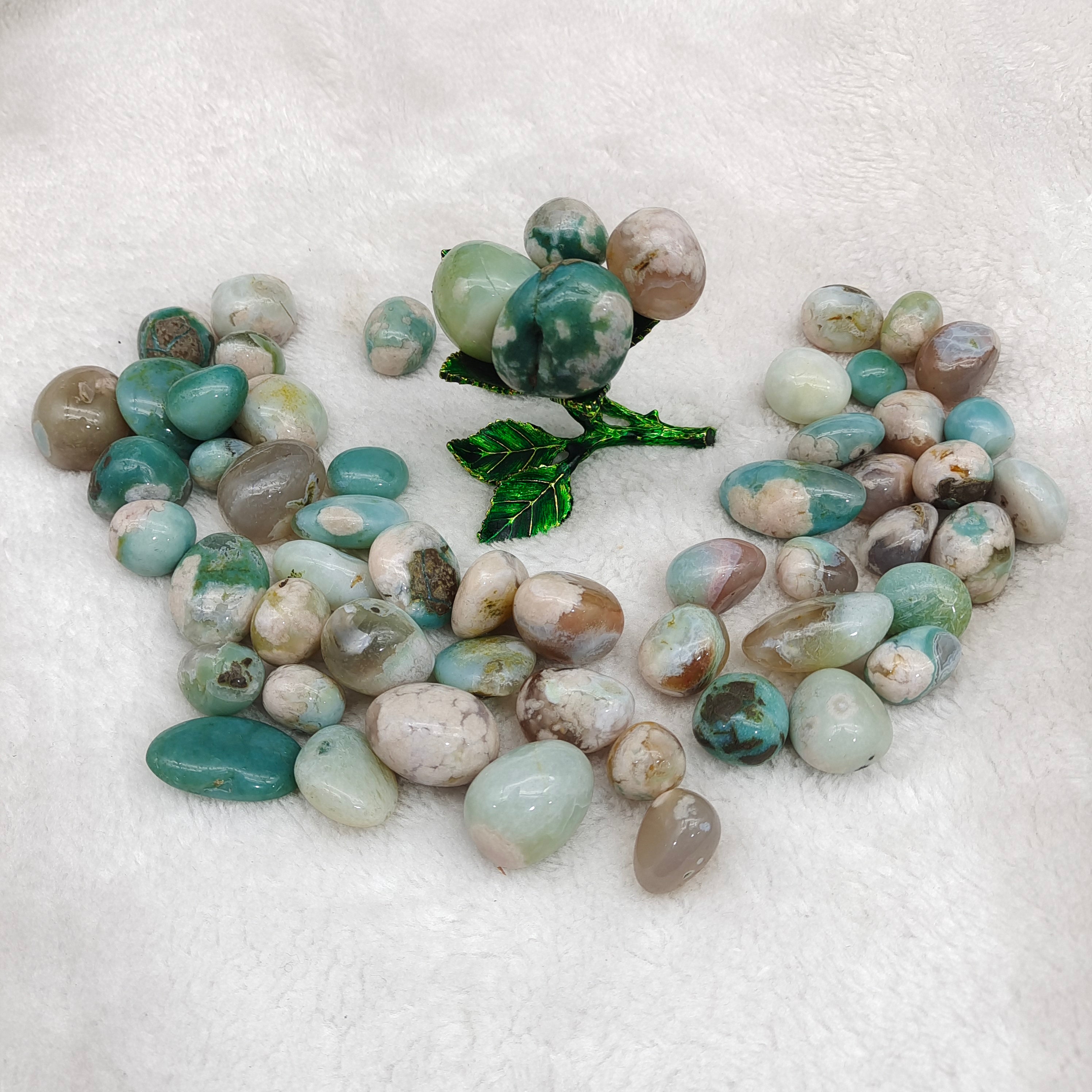 Green flower agate tumbles