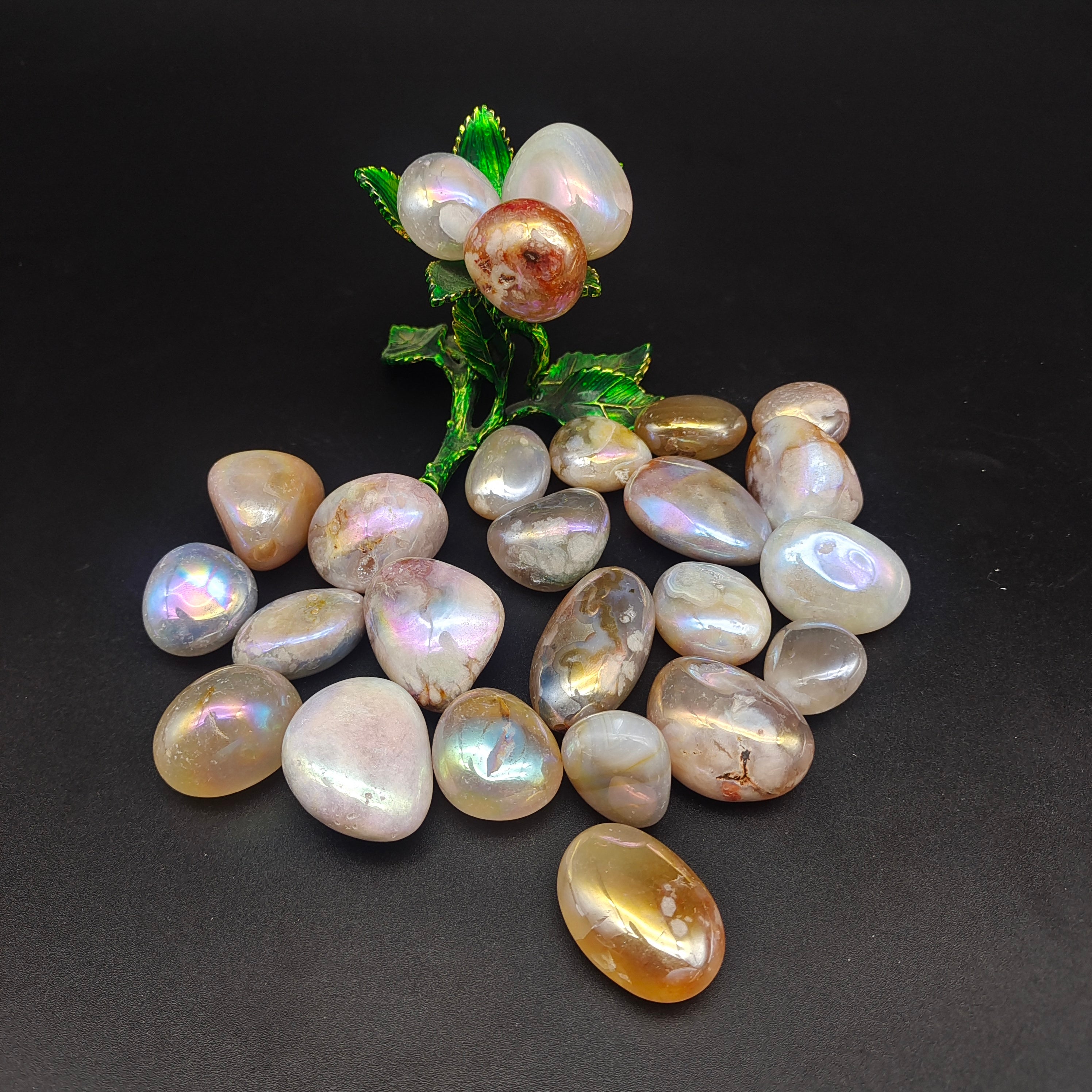 Aura flower agate tumbles